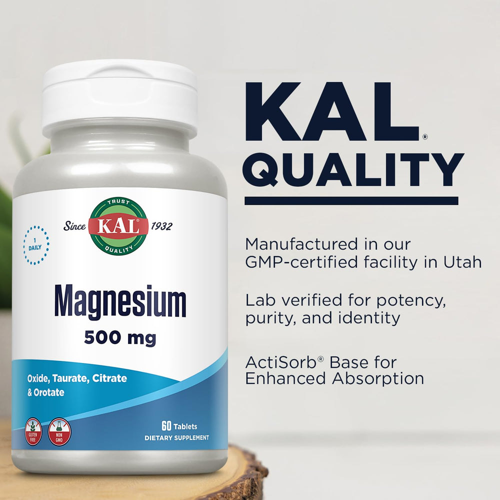 Nutrition facts label of Kal 500 mg Magnesium Tablets