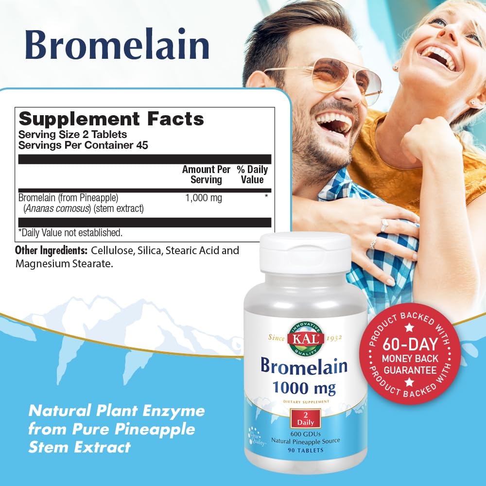 KAL Bromelain 1000 mg bottle back panel