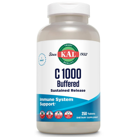 KAL C-1000 buffered sustained release Vitamin C tablets bottle label