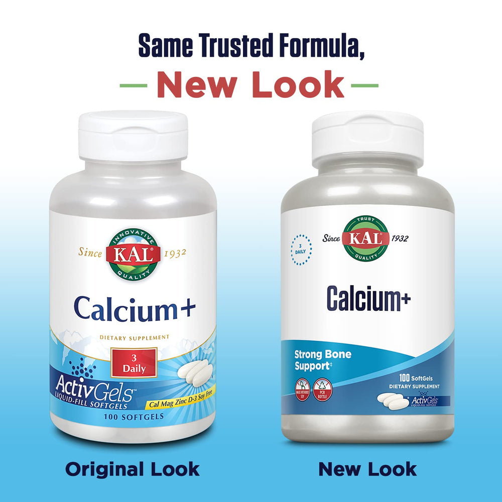 Close-up of ActivGels capsules showing Calcium, Magnesium, Zinc and Vitamin D-3
