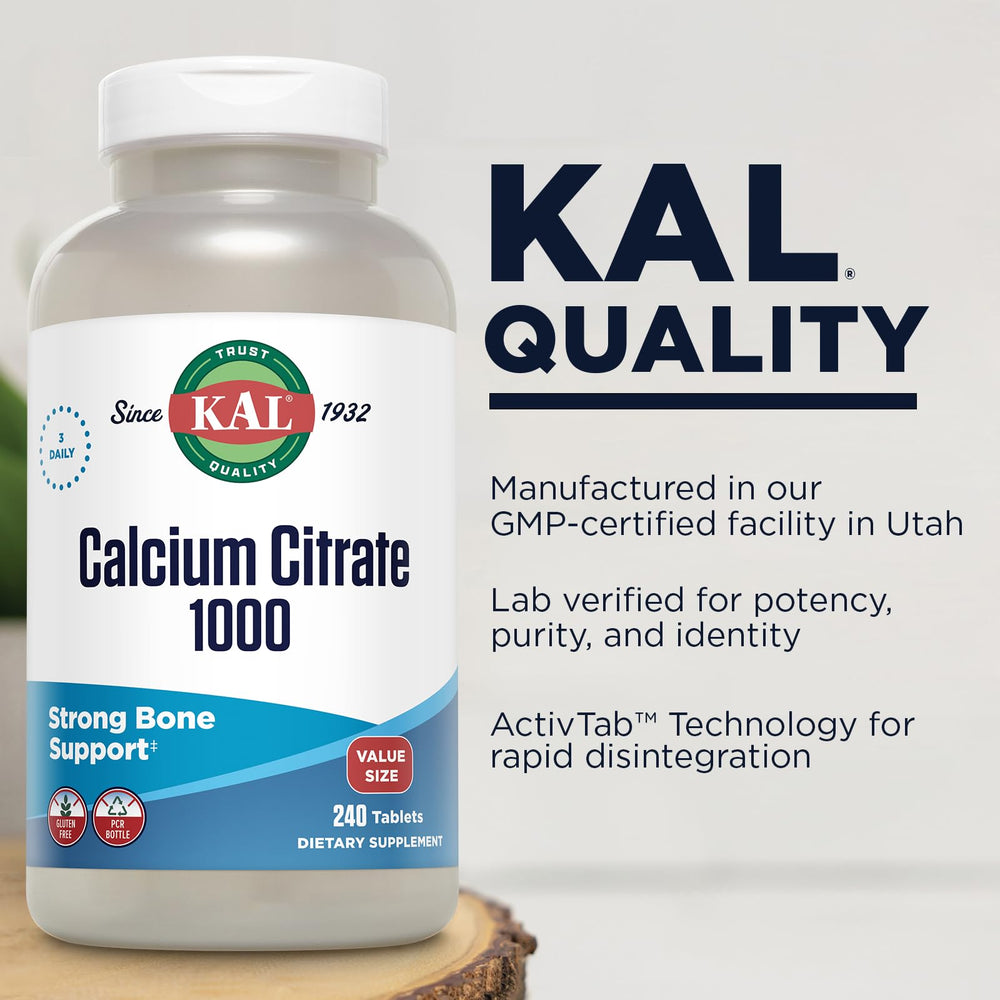 KAL Calcium Citrate 1000mg bottle label and packaging