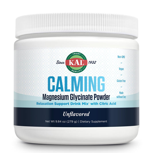 KAL Calming Magnesium Glycinate Powder with Citric Acid – Unflavored – 8.5 oz jar