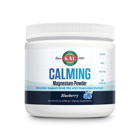 Blueberry flavor KAL Calming Magnesium Powder bottle with scoop