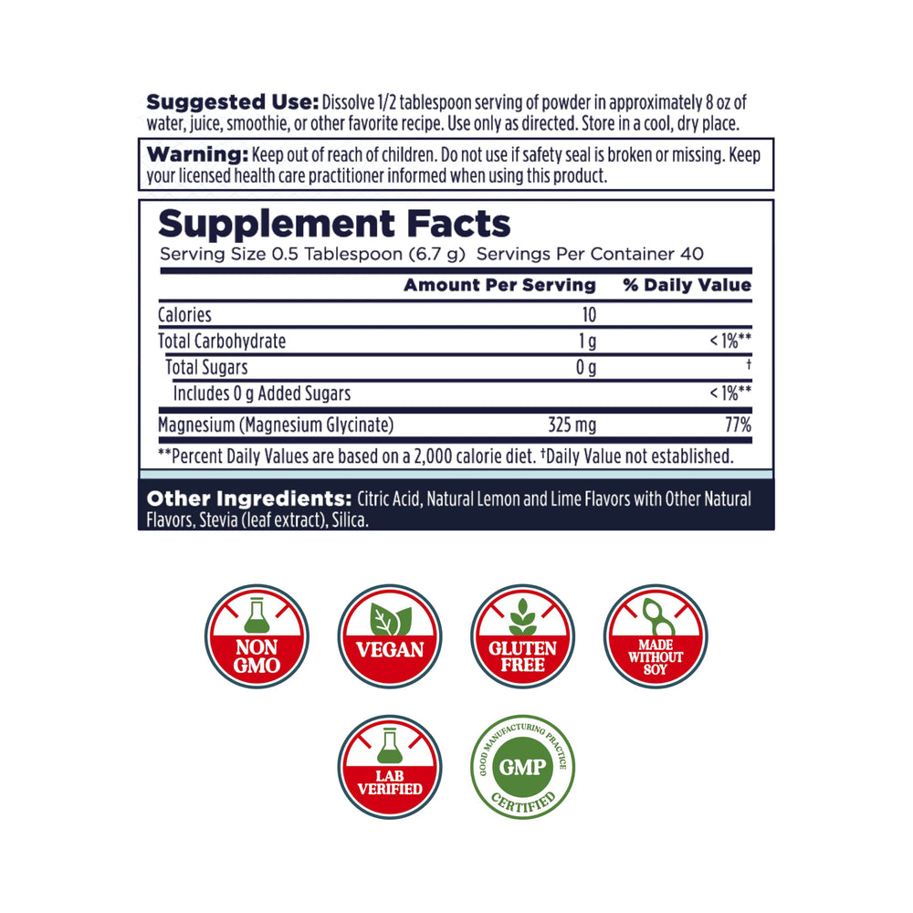 Ingredient panel highlighting magnesium glycinate