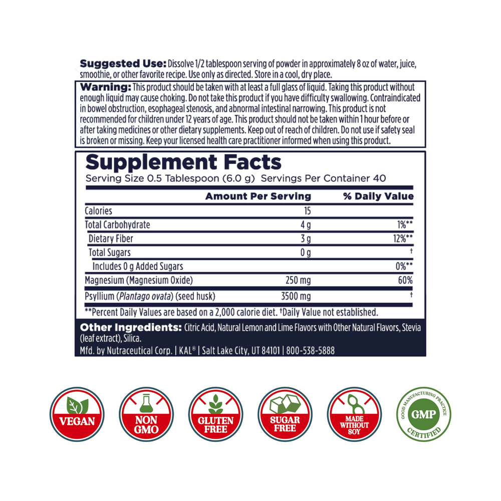 Psyllium husk and magnesium oxide supplement bottle label
