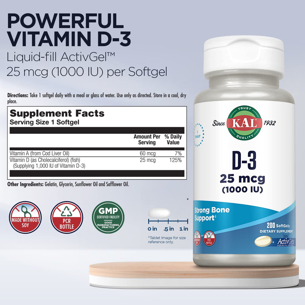 Label showing product details and Vitamin D3 content