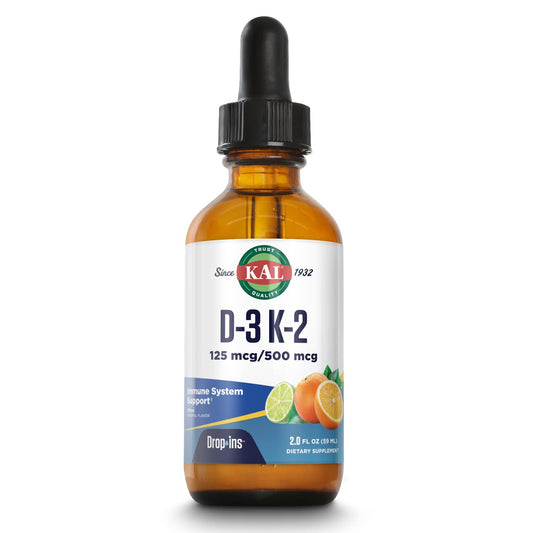 KAL D3 K2 DropIns bottle label showing D3 + K2
