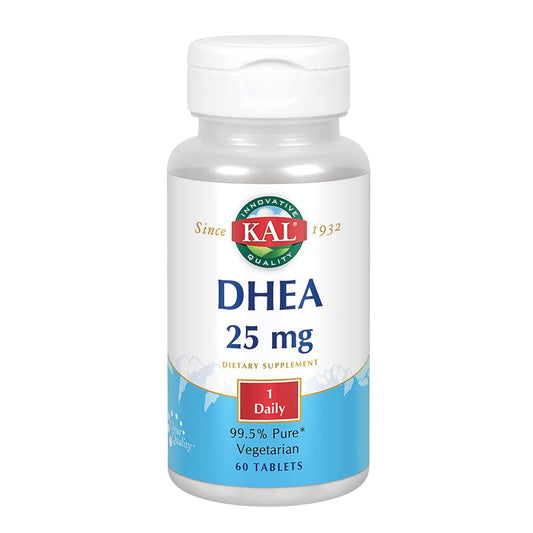 KAL DHEA Vegetarian Tablets 25 mg 60 count – front view bottle