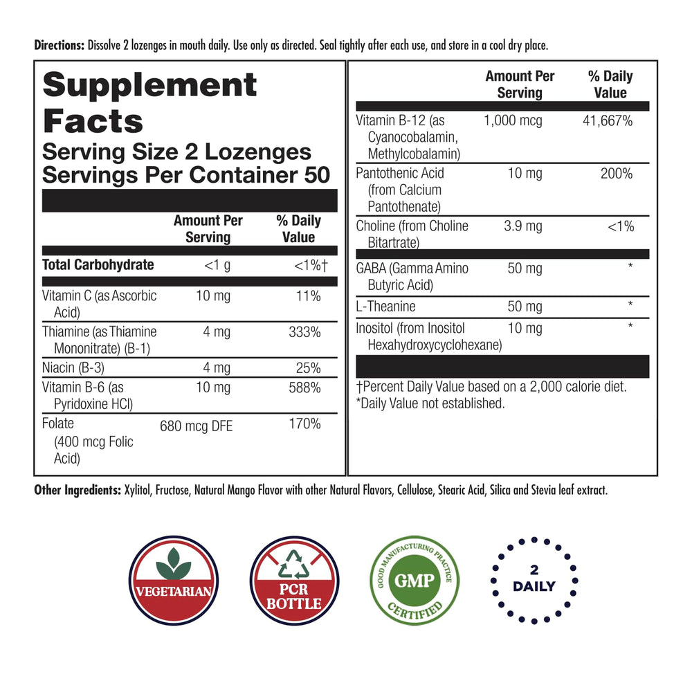KAL GABA L-Theanine Stress B Lozenges nutrition label back