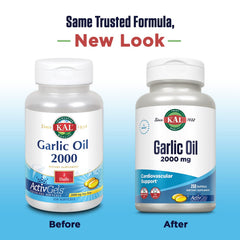KAL Garlic Oil 2000 Softgels container close-up with 250 softgels