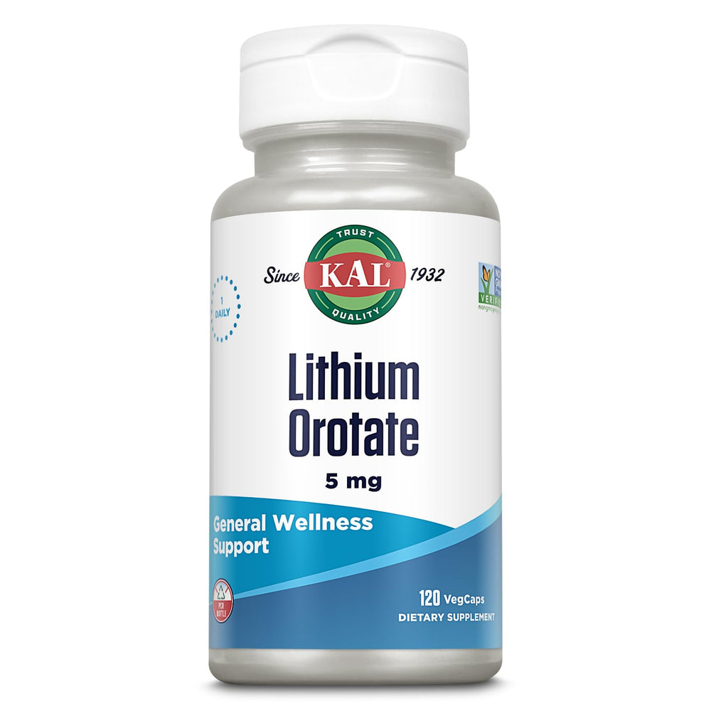 KAL Lithium Orotate 5 mg bottle label, 120-count