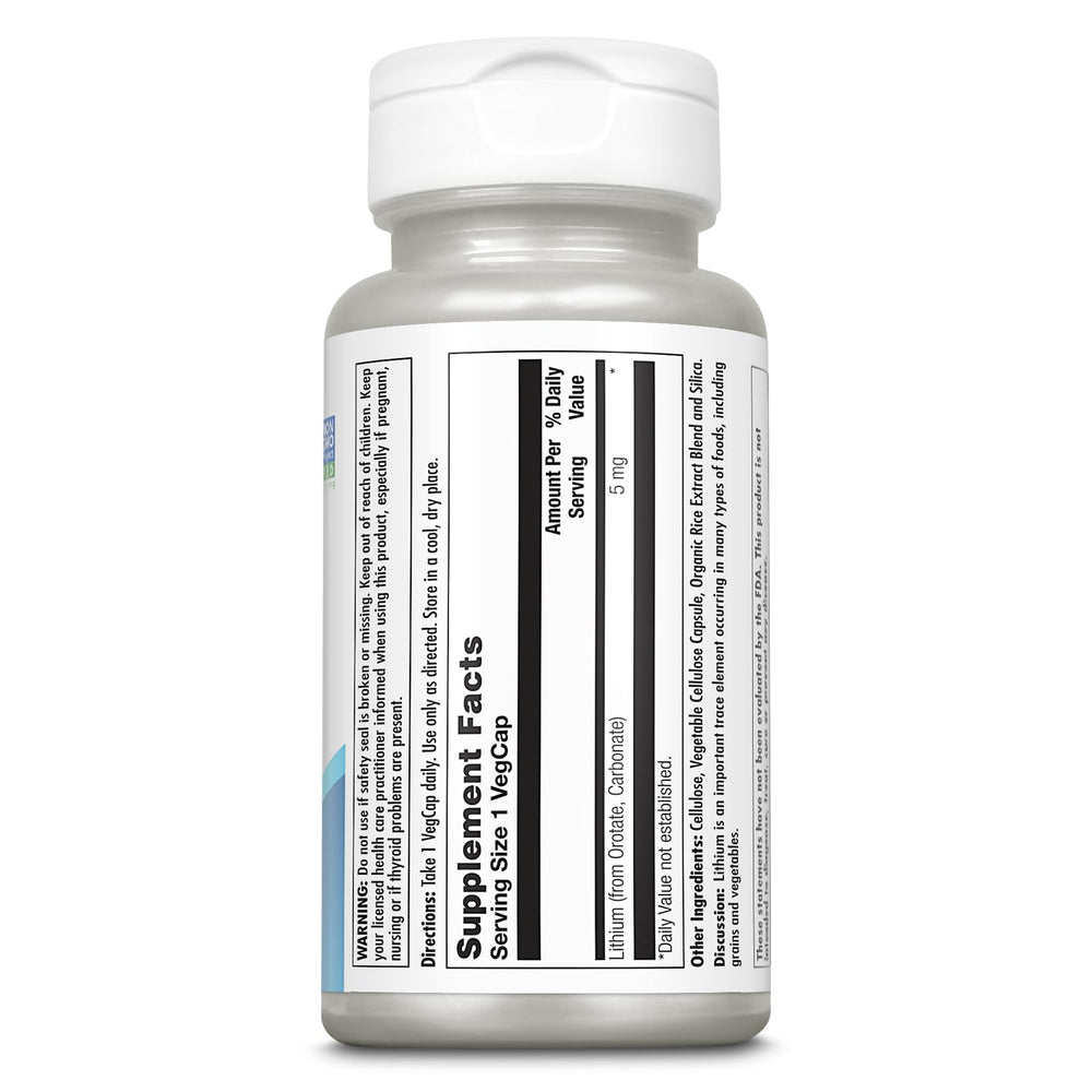 Front view of KAL Lithium Orotate 5 mg VegCaps bottle