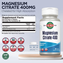 Two-tablet serving dosage showing 400 mg magnesium citrate