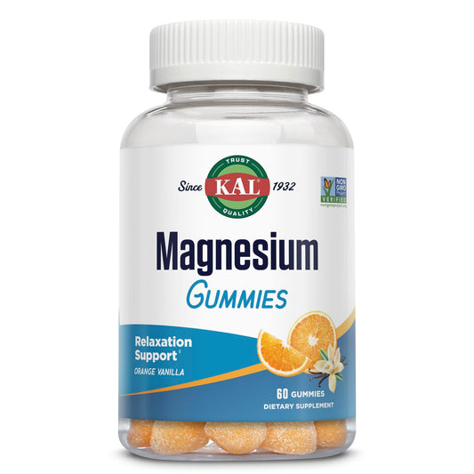 Front view of KAL Magnesium Citrate Gummies bottle, 330 mg per serving