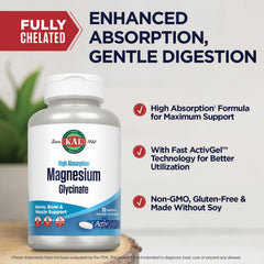 Bottle of KAL Magnesium Glycinate ActivGels softgels 90 count