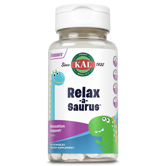 KAL Relax-a-Saurus grape-flavored kid stress support chewables