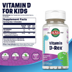 Bubblegum-flavored dinosaur-shaped Vitamin D3 chewables on white background