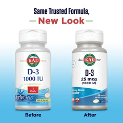 Back label with supplement facts for Kal Vitamin D3 softgels