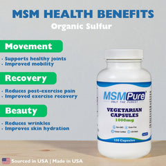Close-up of MSMPure bottle label highlighting OptiMSM purity