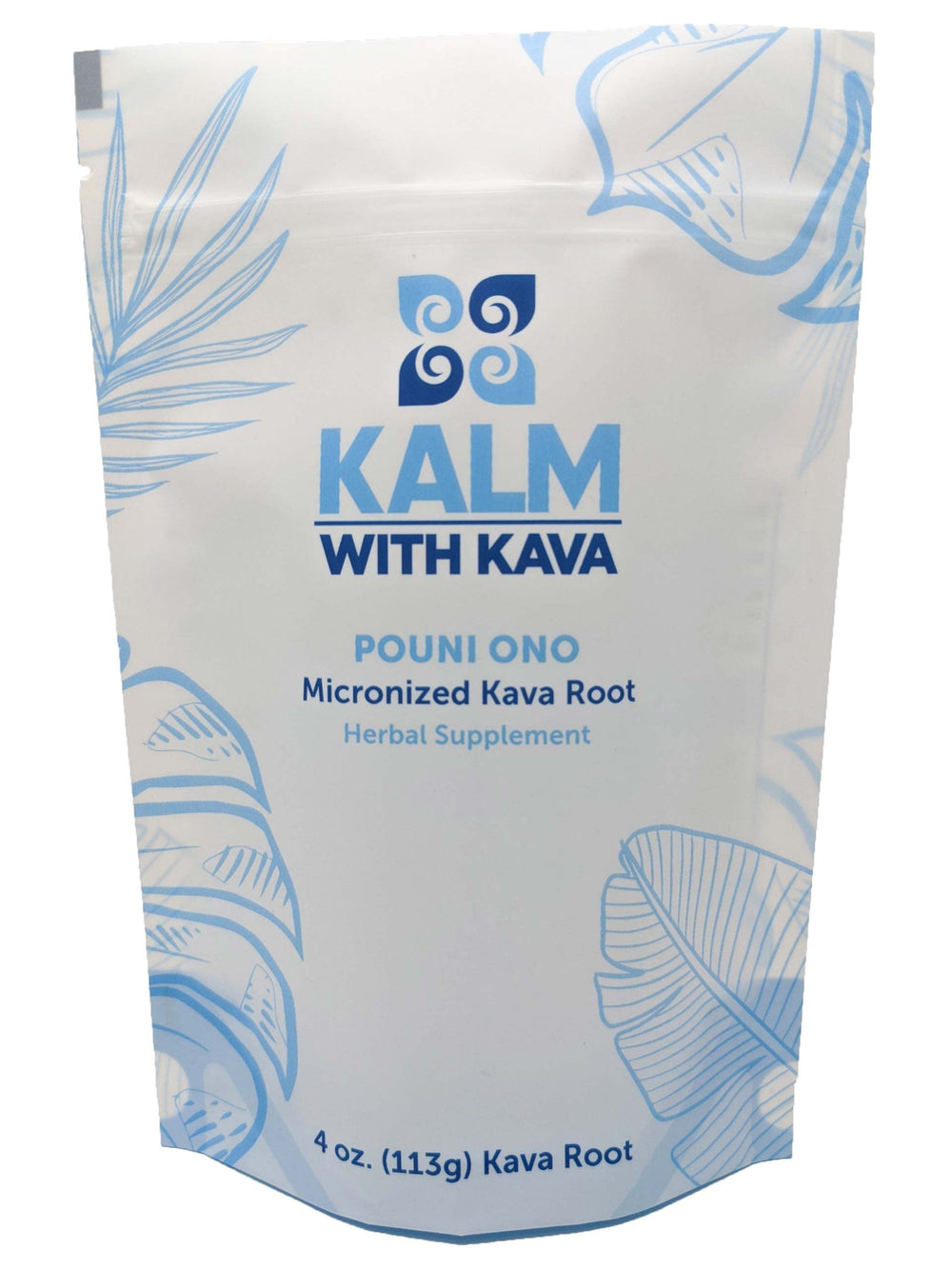 Kalm with Kava Pouni Ono Micronized Kava 4 oz packaging