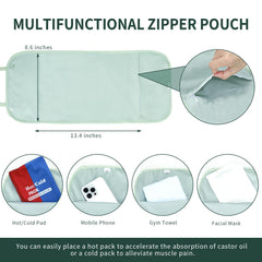 Adjustable elastic strap on castor oil pack wrap for secure fit