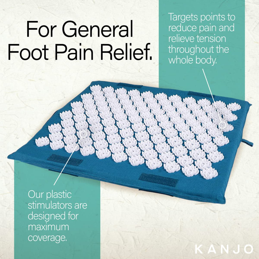 Foot mat rolled with Velcro strips for neck and back relief at a desk