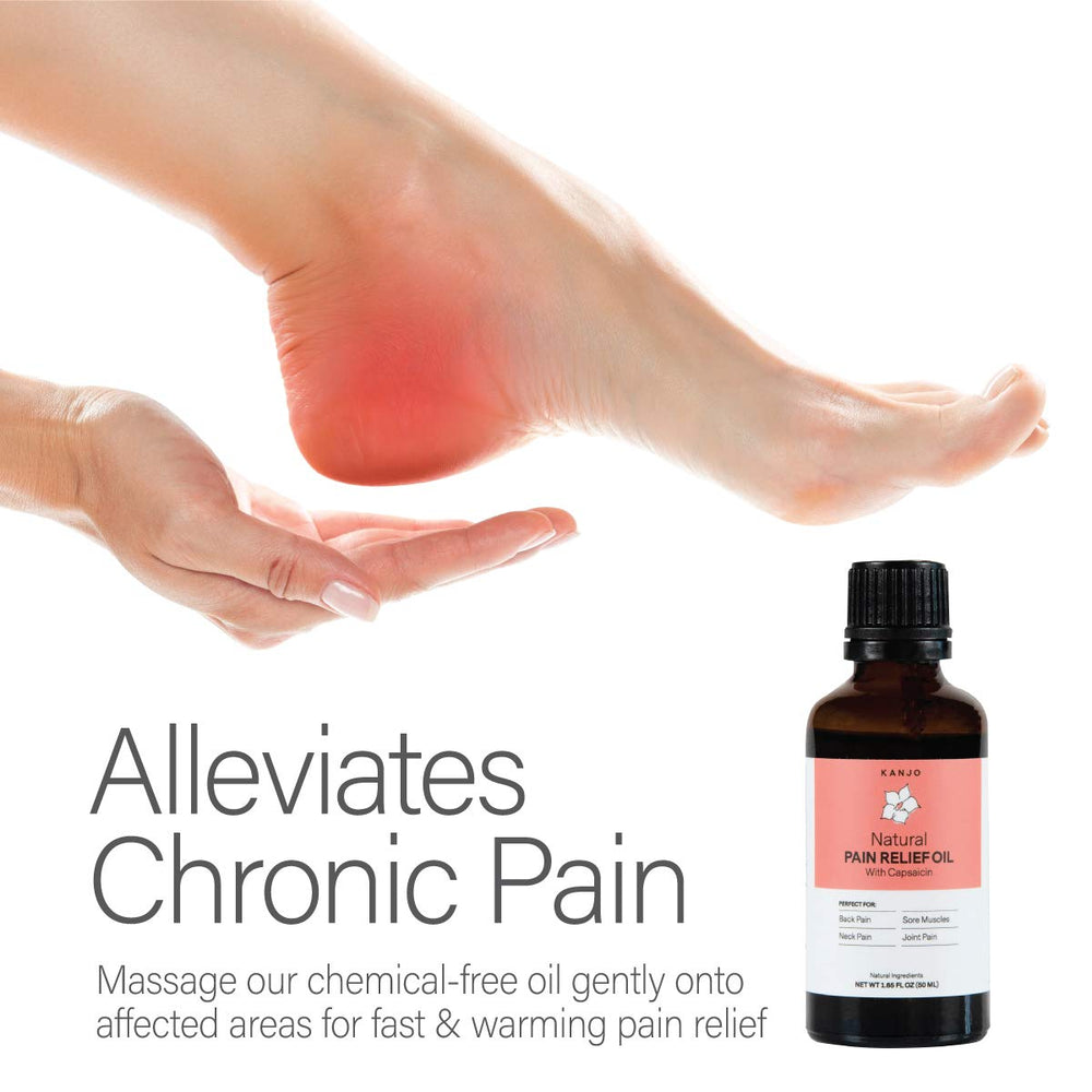 Applying Kanjo Natural Pain Relief Oil to a sore shoulder