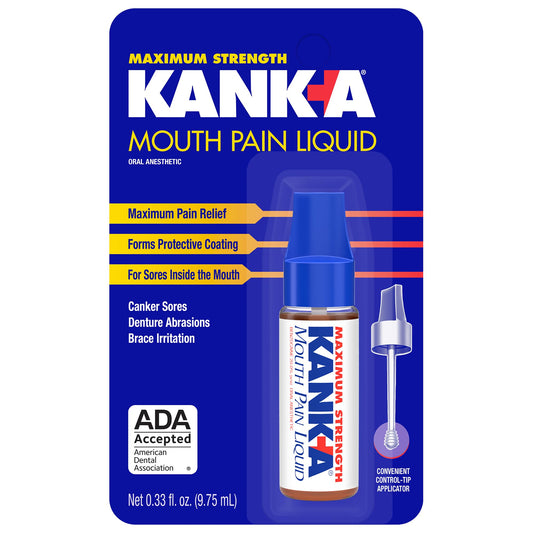 Kank-A Mouth Pain Liquid bottle showing 0.33 fl oz size