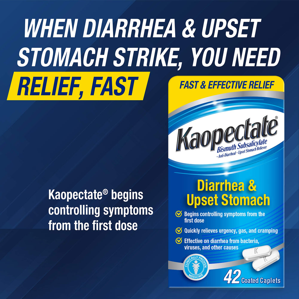 Kaopectate caplets displayed in travel kit for easy access.