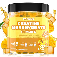 KAOXNU Creatine Monohydrate Gummies bottle for energy support and daily endurance.