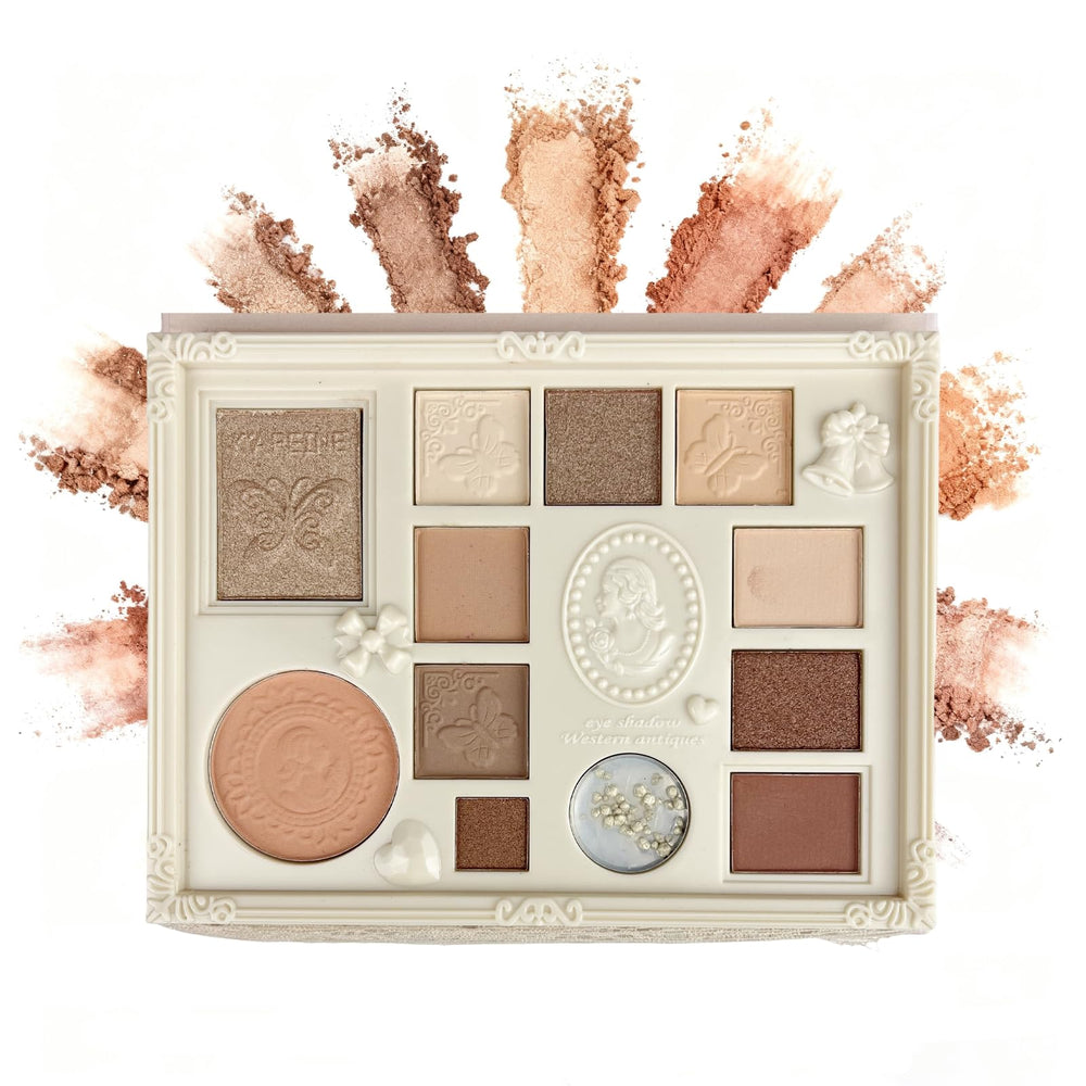 K'APEINE Nude Eyeshadow Palette with embossed disc case and mirror for on-the-go touch-ups