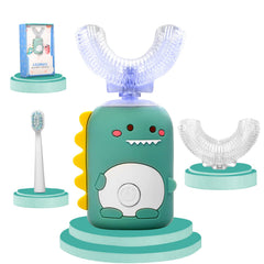 KAQINWX Kids U-Shaped Toothbrush with dinosaur design - front view