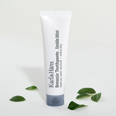 Karl&Hans Botanic Double Mint Toothpaste tube with mint leaves