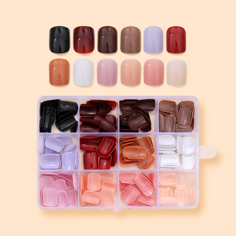 KASOICRA short square nails with glossy finish for quick DIY nails.