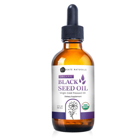 Kate Naturals Organic Black Seed Oil bottle (2oz) with label