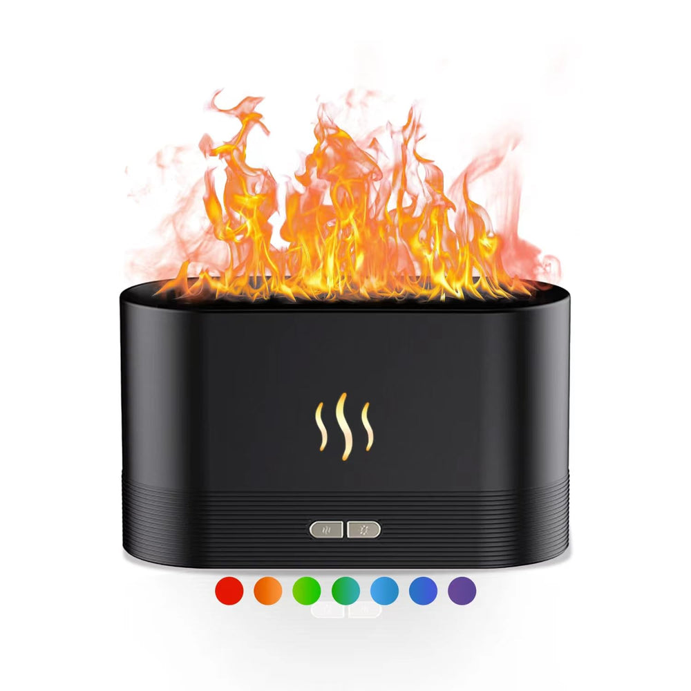 Kathluce flame humidifier deepblack glows in seven colors for a calming ambience.