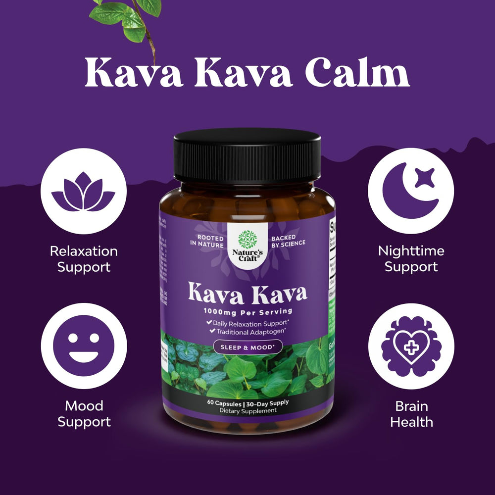 Kava Kava capsules showing dosage guidance