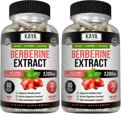 Front view of Kaya Naturals Berberine HCL 1200mg bottle