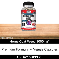 Front view of Kaya Naturals Horny Goat Weed bottle on white background
