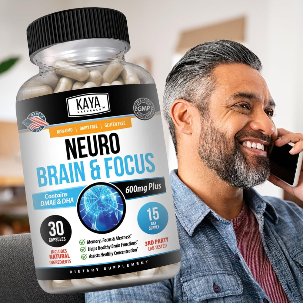 Open Kaya Naturals Neuro Brain bottle with capsules visible