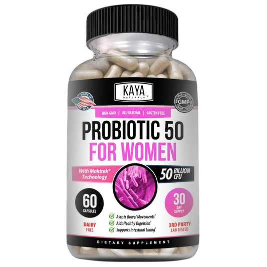 Bottle of Kaya Naturals Probiotic 50 Billion CFU with label