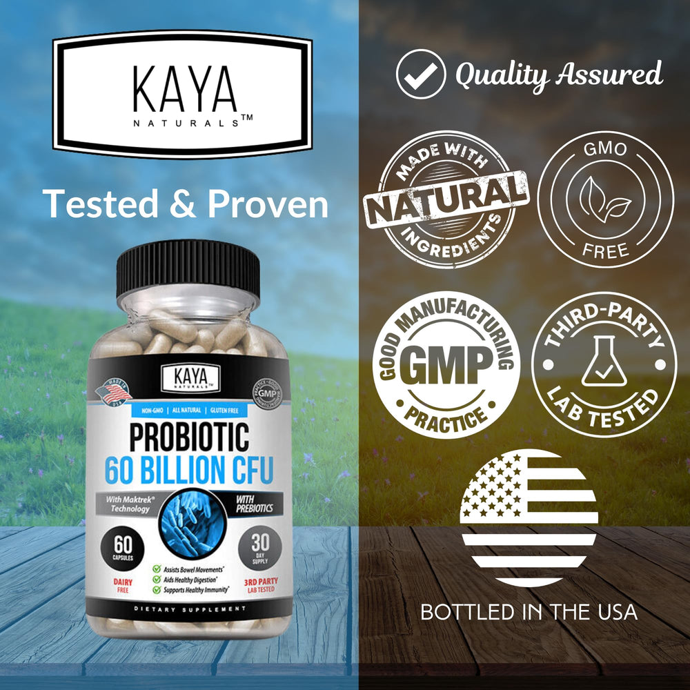 Illustration highlighting digestive health support from Kaya Naturals Probiotic