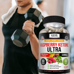 Graphic showing Raspberry Ketones, African Mango, and Green Tea