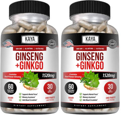 Kaya Naturals Red Panax Ginseng + Ginkgo Biloba bottle label on pack of 2