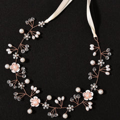 KAYZON flower girl headpiece with rose gold pearls for a dreamy ceremony.