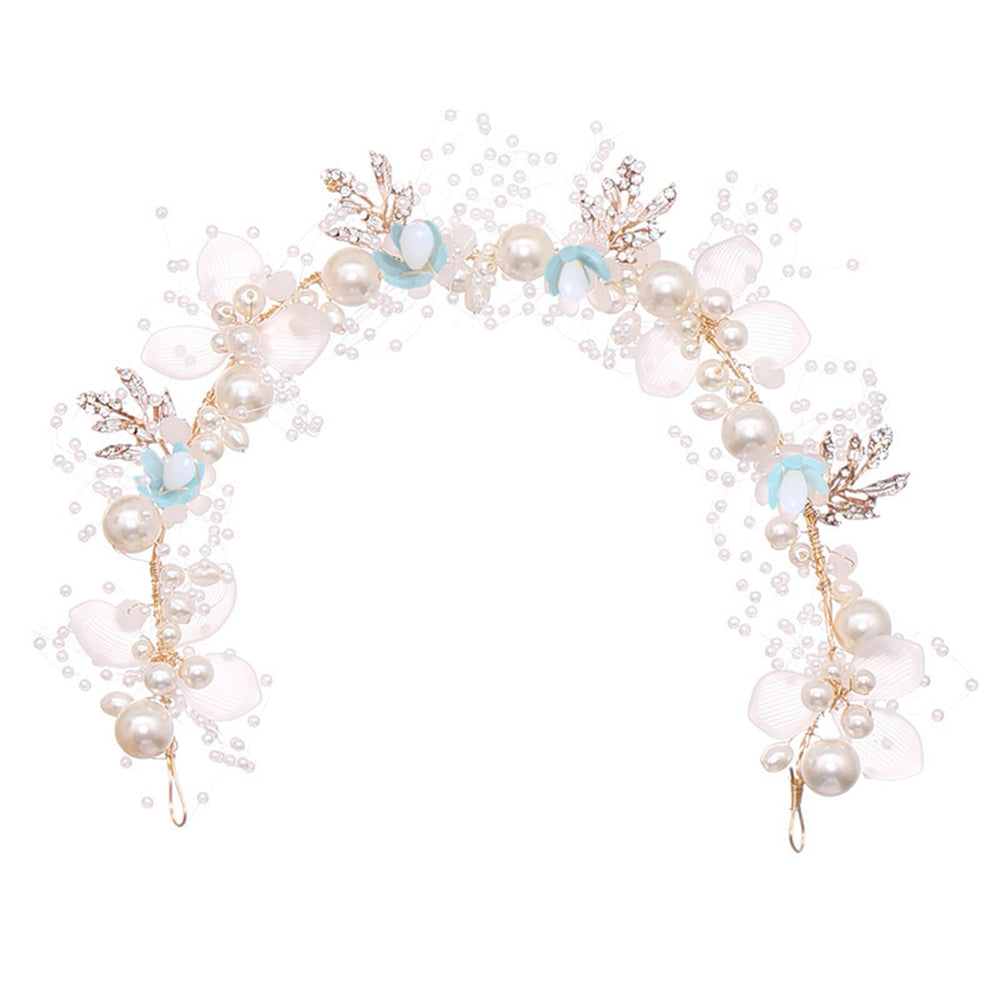Kayzon kids wedding headpiece shows a blue princess flower detail for a graceful flower girl.