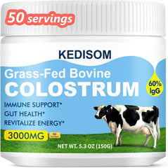 KEDISOM grass-fed bovine colostrum powder in a jar