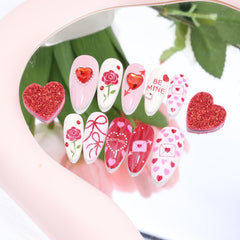 KEHKFSEF valentines nails full-coverage set with file and jelly stickers.