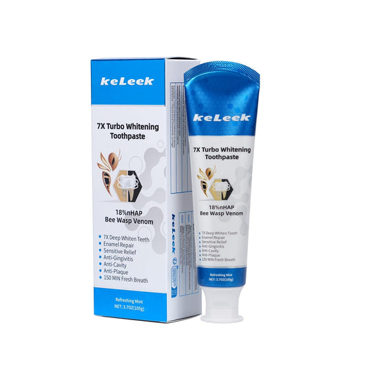 KeLeek 7X Turbo Whitening toothpaste bottle with 150 ml label