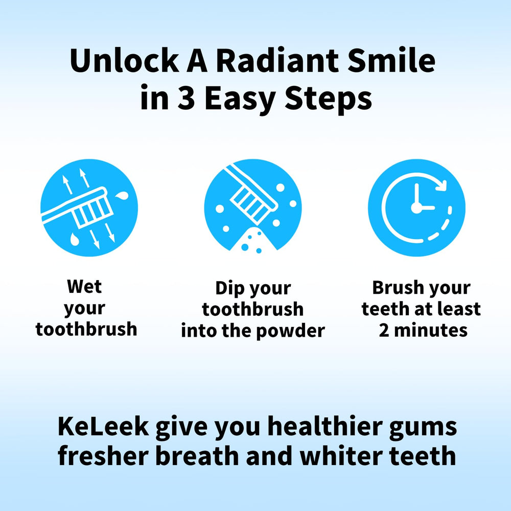 Before and after whitening with KeLeek hydroxyapatite powder